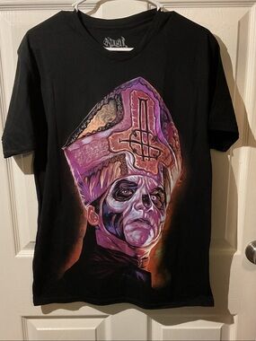 Ghost Band Graphic Black Tee with Purple Portrait